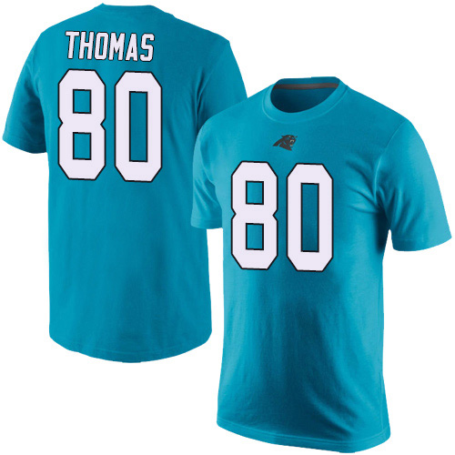 Carolina Panthers Men Blue Ian Thomas Rush Pride Name and Number NFL Football #80 T Shirt->women nfl jersey->Women Jersey